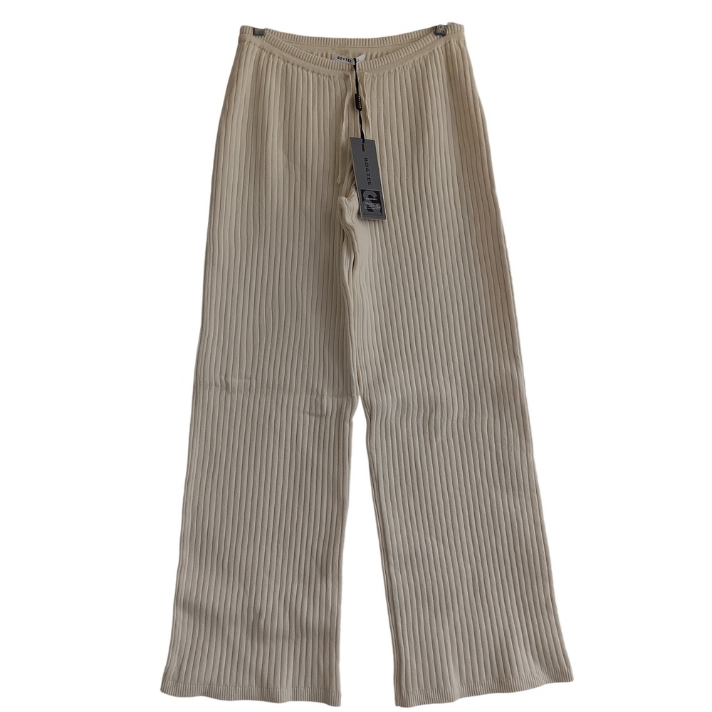 Bo+Tee Ribbed Activewear Wide Leg Pants Womens Size S Cream New BT2350